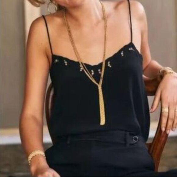 Sezane Tops - Sezane Paloma 100% Silk Black Embroidered Camisole Top
